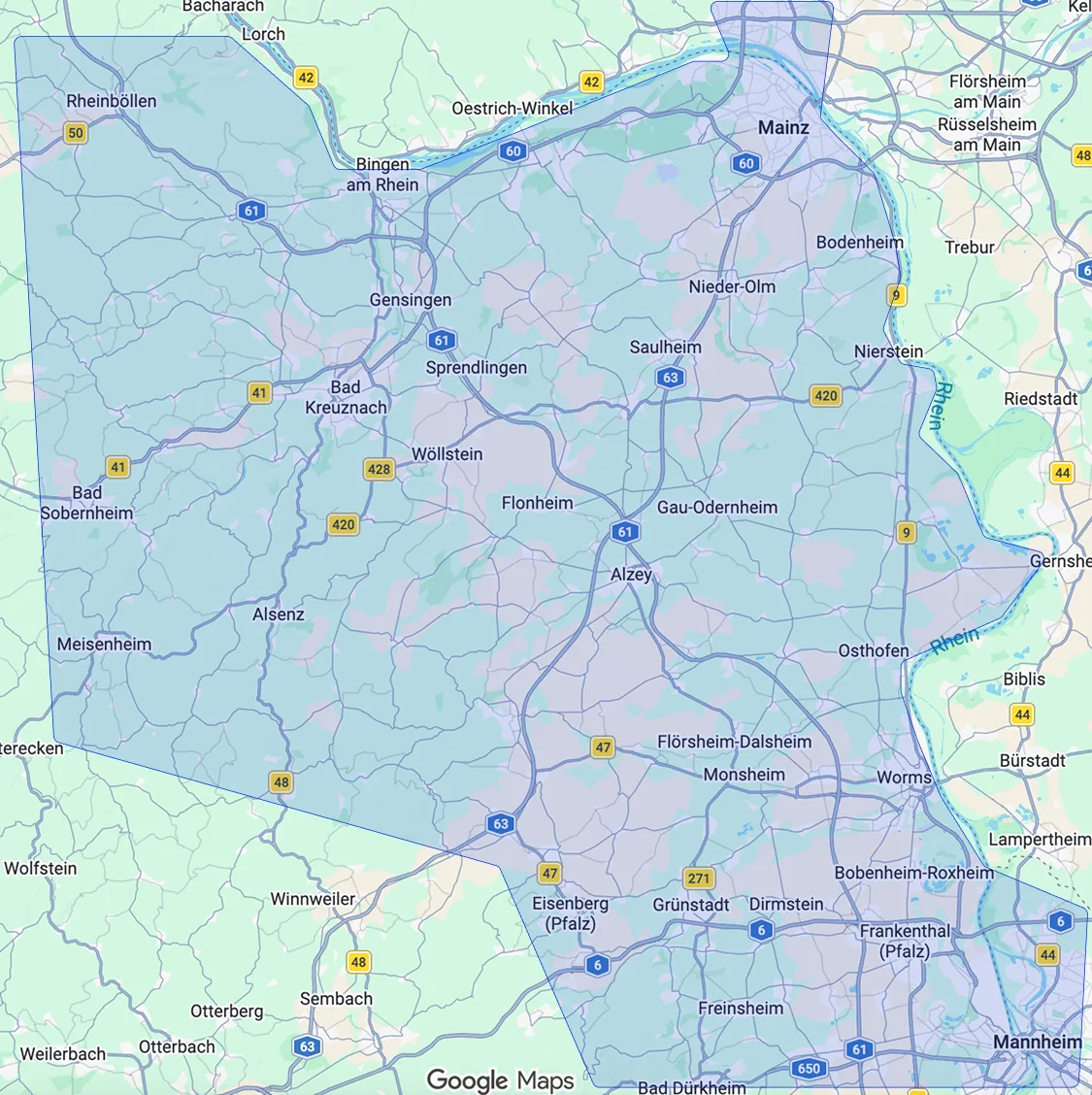 Einzugsgebiet Leckortung Rheinhessen und Nahegebiet – Karte