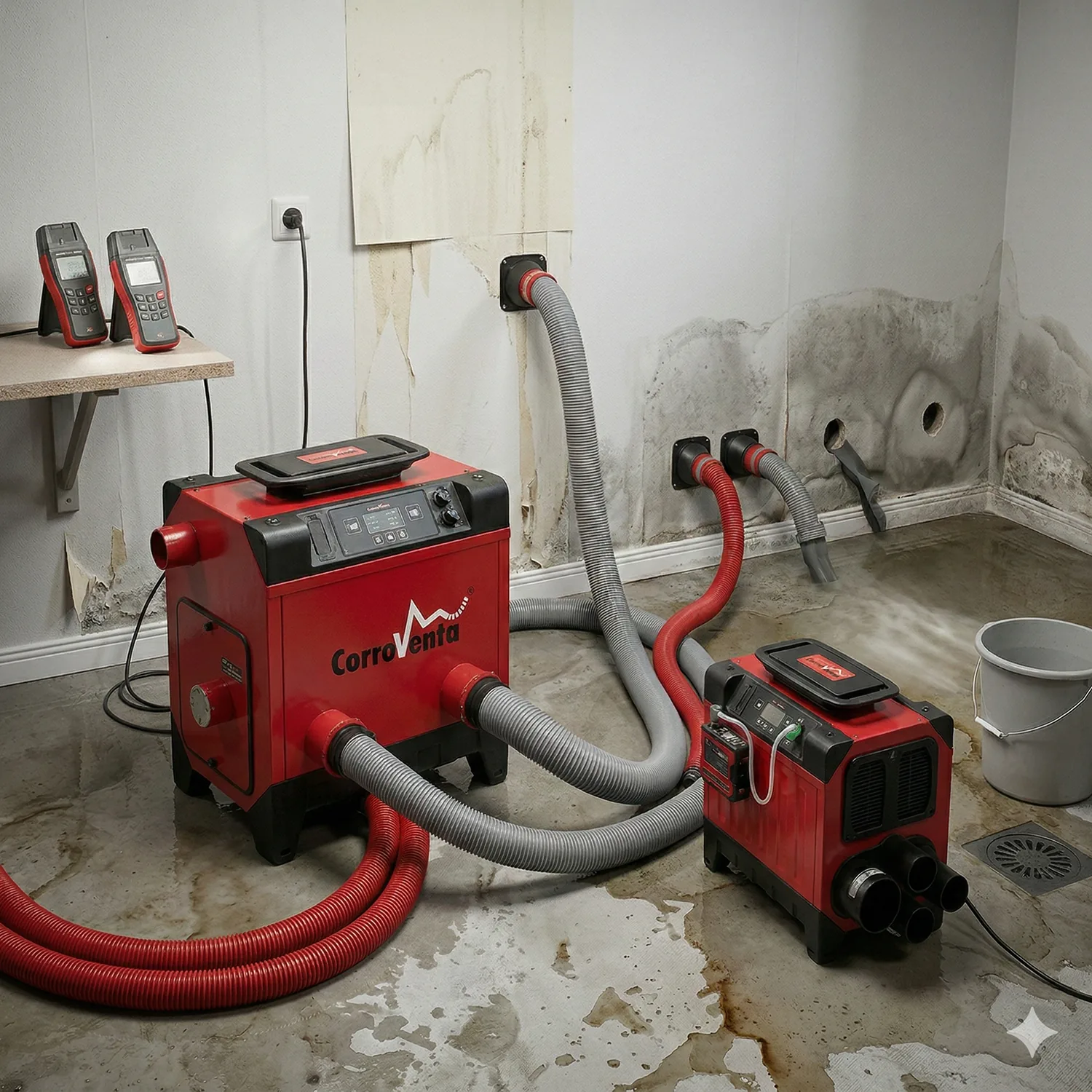 Professionelle Trocknungsgeräte bei der Bautrocknung nach Wasserschaden